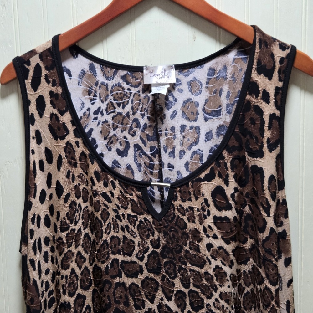 Lavish Tank Top Womens 1X Brown Leopard Print Scoop‎ Neck Tunic Sleeveless